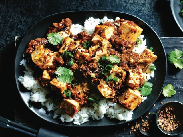 Vegan Mapo Tofu with Bok Choy & Jasmine Rice