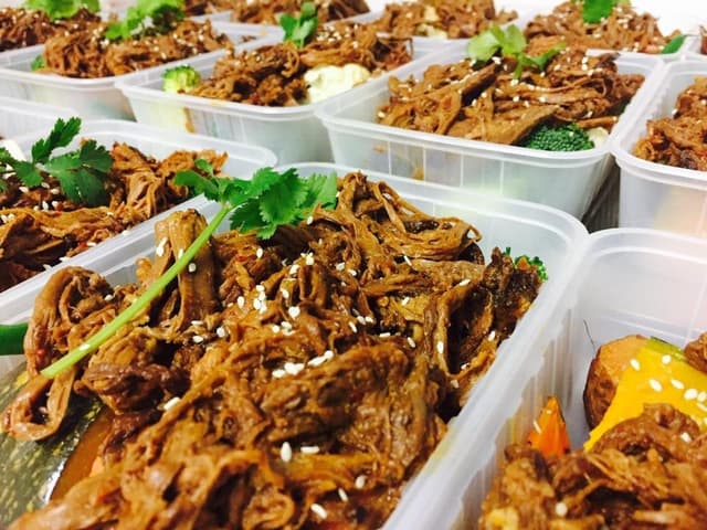 Slow Cooked Pulled Sweet Soy Brisket with Roast Vegetables FODMAP