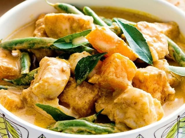 Malaysian Fish Curry with Sweet Potato, Cashew, and Basil
