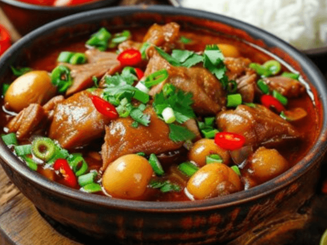 Thai Pork Red Curry with Lychee, and Lime Leaf