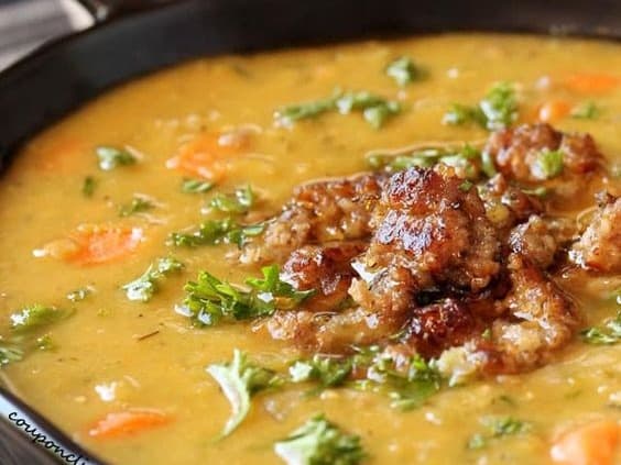 SPLIT PEA + BEEF SAUSAGE SOUP