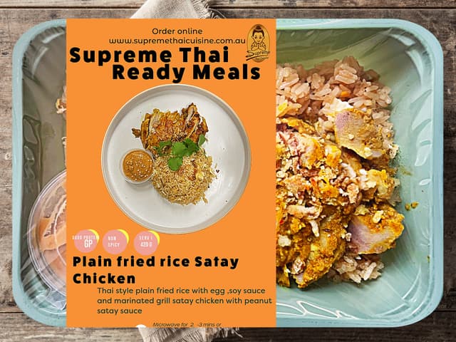 Plain Fried Rice Satay Chicken