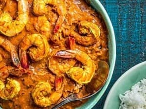 Goan prawn curry, curry leaves, tamarind and fresh shredded coconut