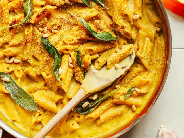 Pumpkin and Sage Pasta with Spinach and Pinenuts